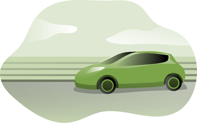 Groene auto op weg